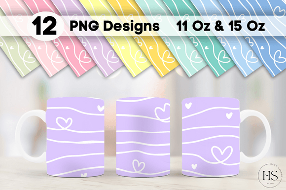 Download 12 Pastel Colors Hearts Mug Sublimation - Pastel colors Collection